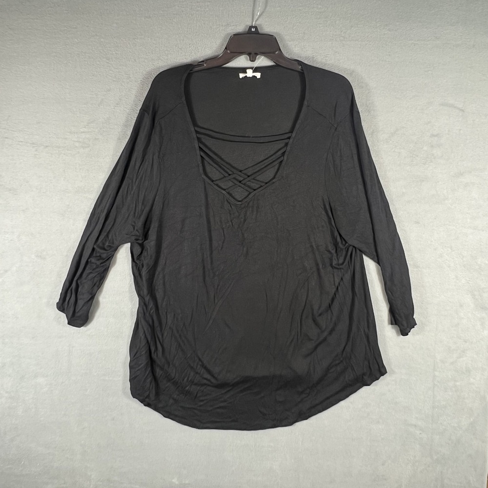 Maurices Women's 2X Plus Black Criss Cross V-Neck Tunic Top Rayon Blend Long - Picture 1 of 6